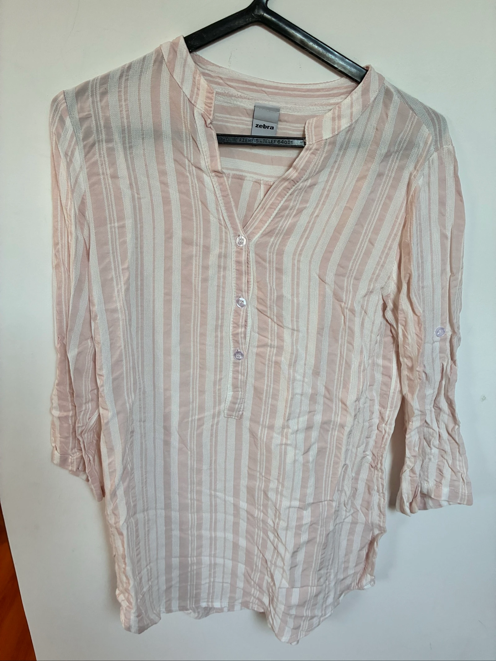 Camisa Zebra às riscas rosa e branco | Tamanho S | Manga 3/4 – photo 2